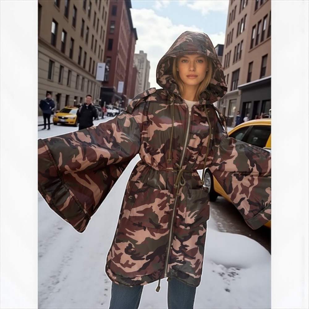 KIMONO Camouflage Kimono Hooded Puffer UNIQUE